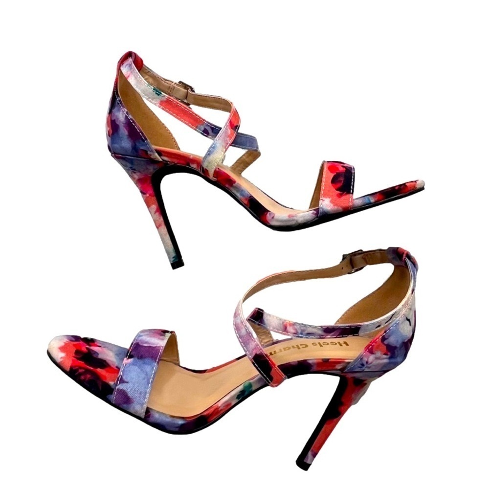 HEELS Charm Floral Fabric Criss-Cross Strap Sandal Dress Heels